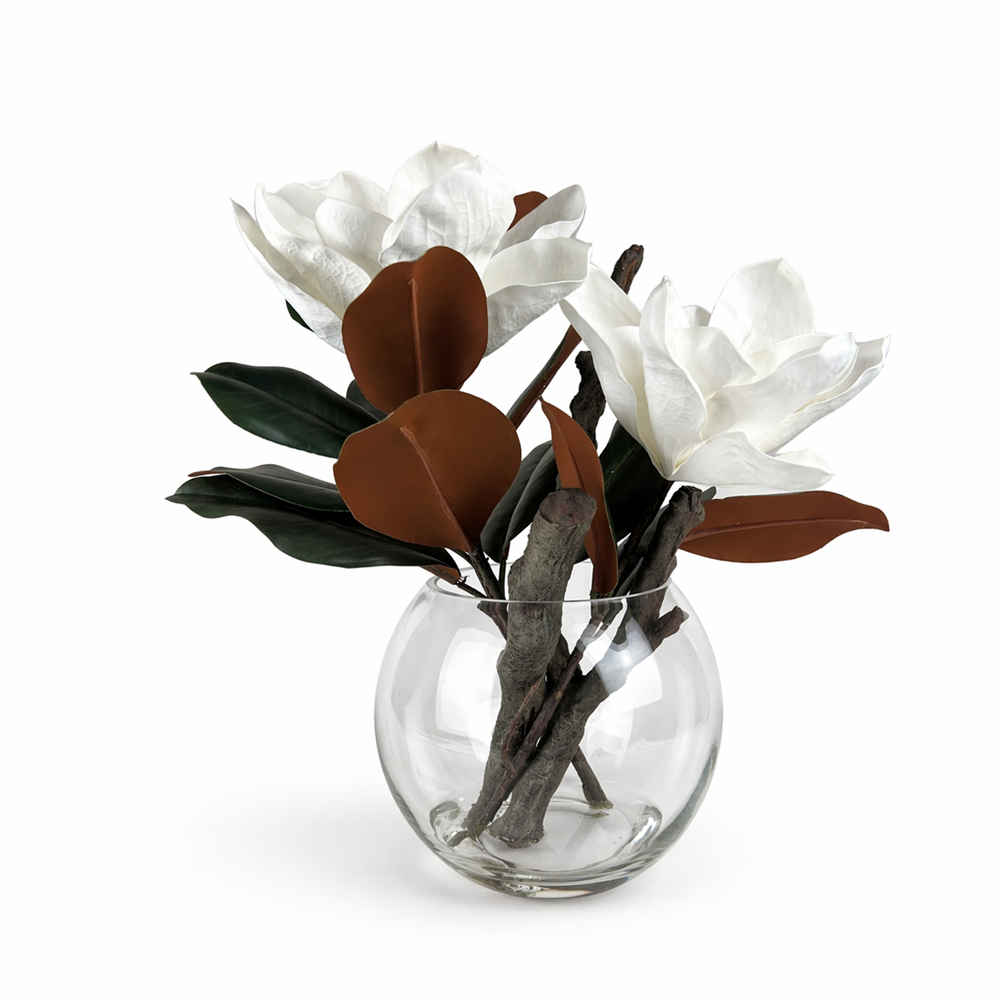 Magnolia in Glass Vase - 55cm
