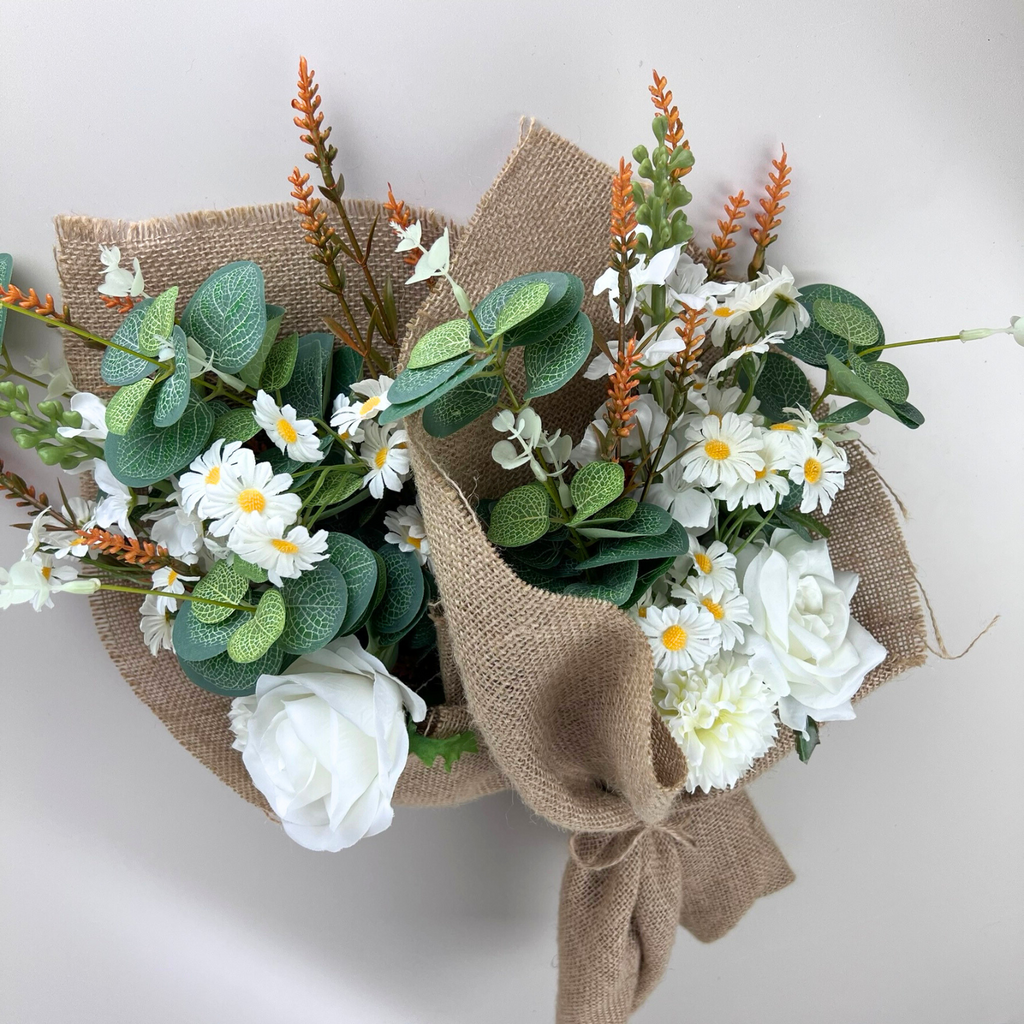 Daisy & Eucalyptus Hessian Bouquet 50cm – HG Living Co