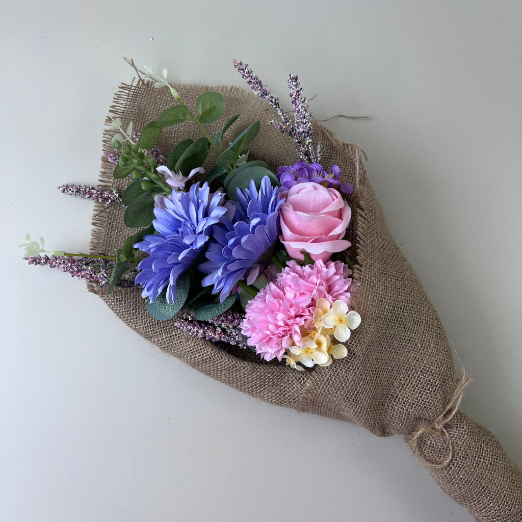 Artificial Mixed Flower Hessian Bouquet - 50cm