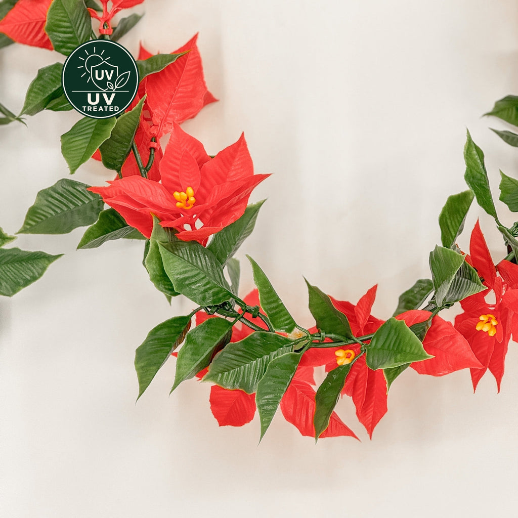 Artificial Poinsettia Garland (UV Treated) - Red 160cm