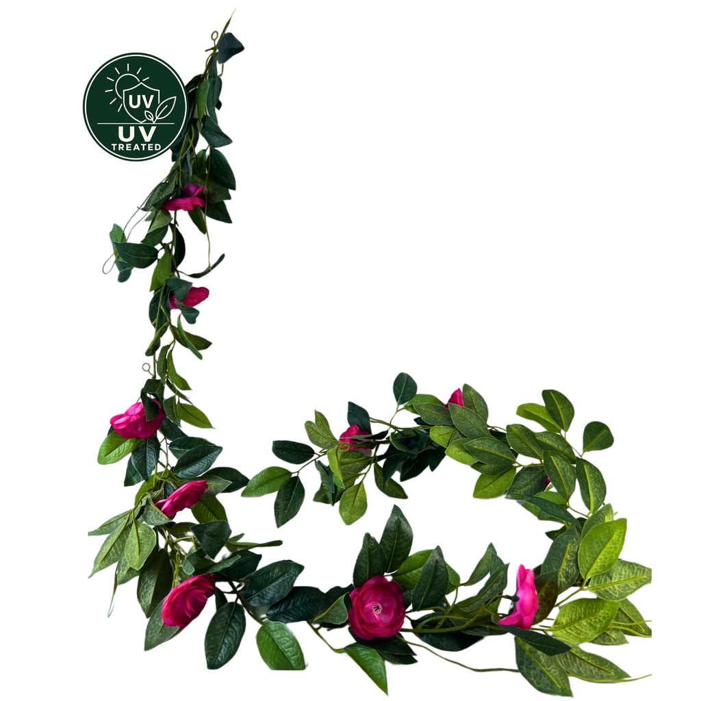 Artificial Camellia Garland (UV Treated) - Pink 190cm