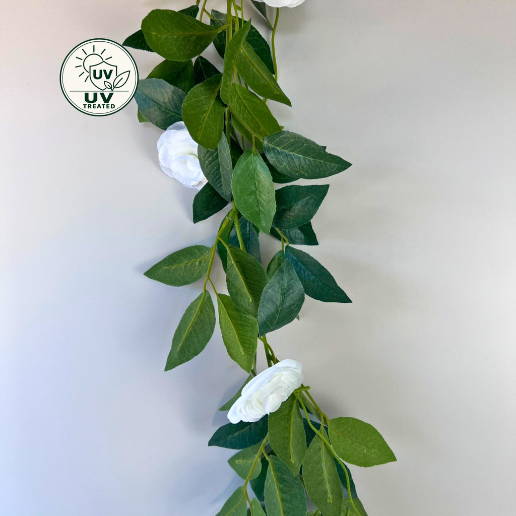 Artificial Camellia Garland (UV Treated) - White 190cm