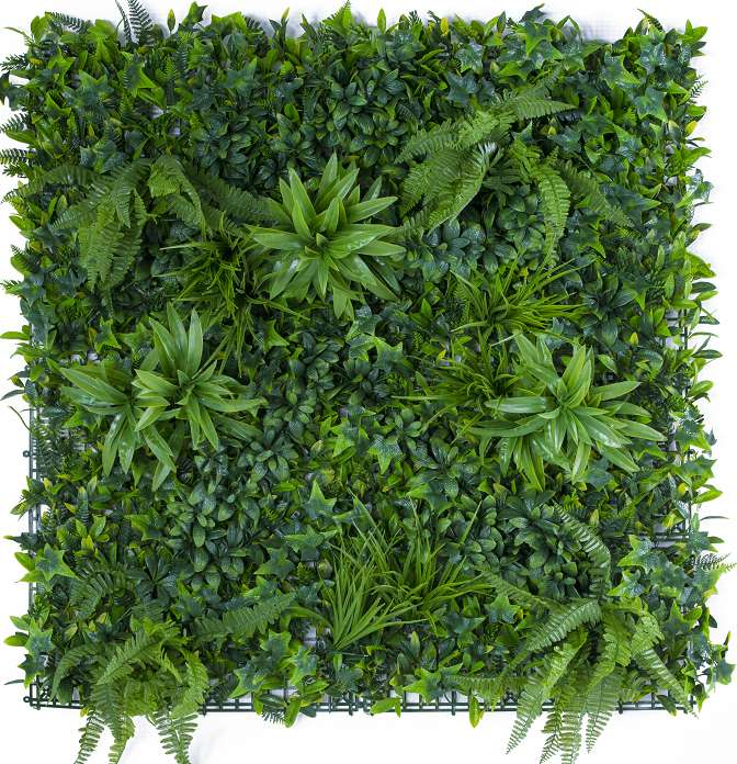 Artificial Green Wall panel including Boston Ferns, Grasses and ivy