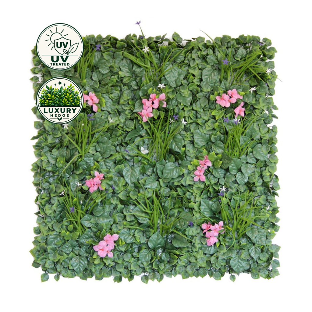 Artificial Luxury Hedge Tile (UV Treated) - Pink Flower 100x100cm