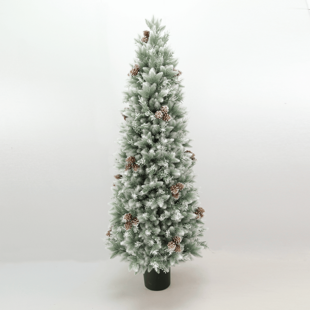 Frosted Style Artificial 145cm Outdoor Christmas tree with pinecones on a white background