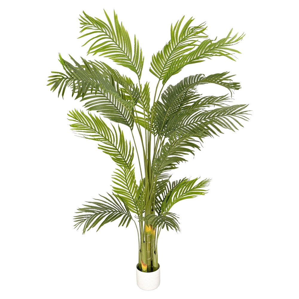 180cm artificial palm tree with lush green palm fronds in a white pot, full product view.
