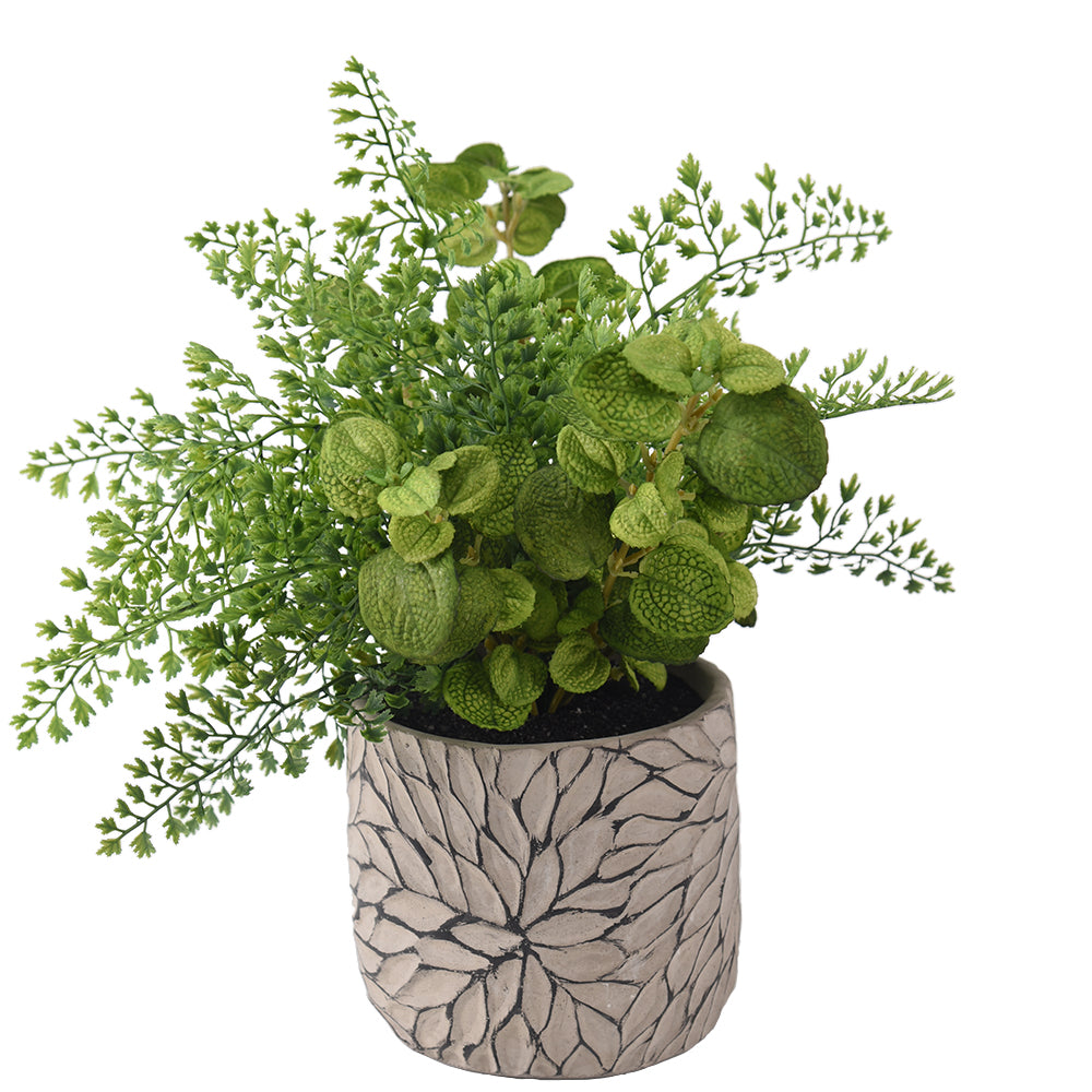 36cm artificial fern plant with mixed foliage in a modern Greige pot against a white background.