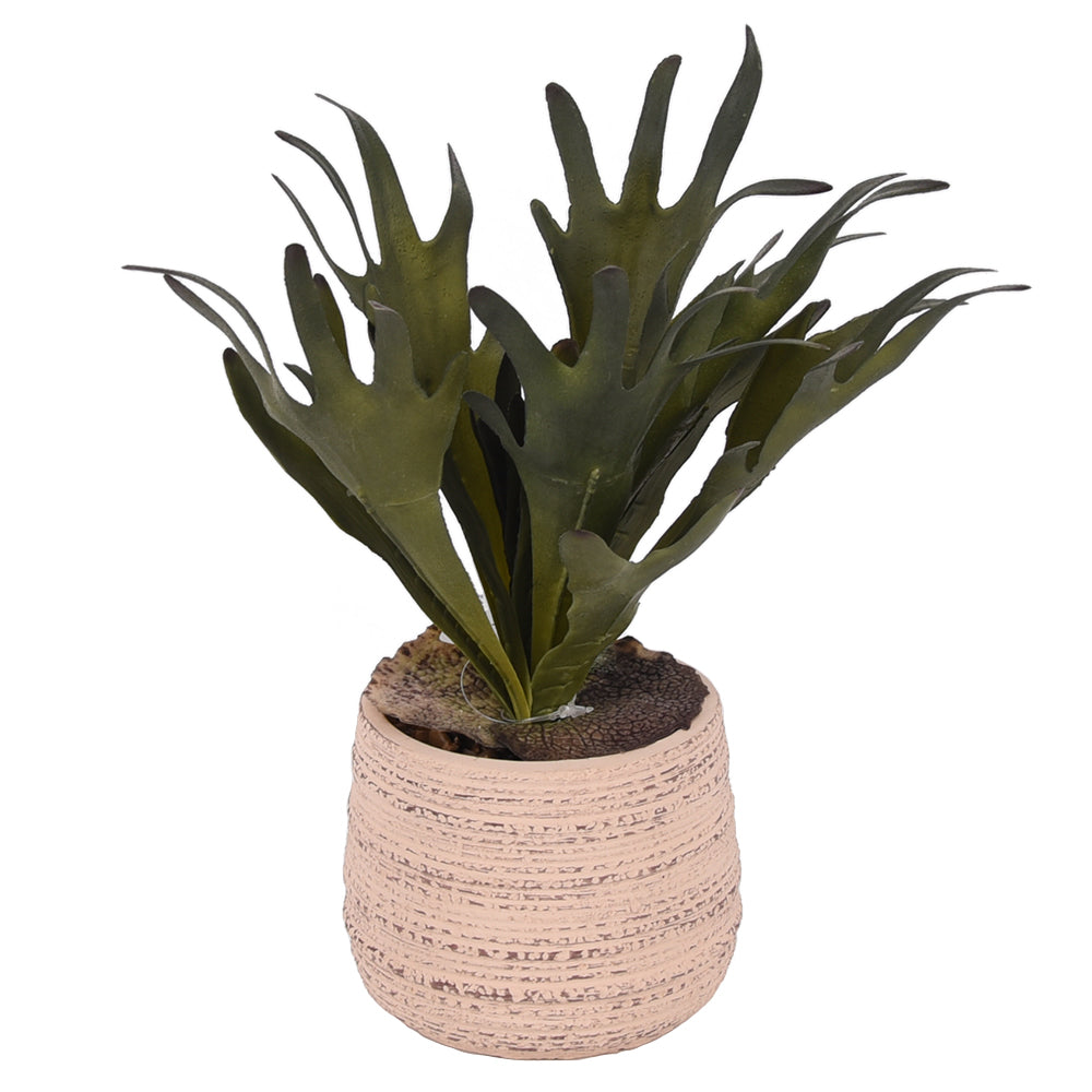 30cm Staghorn artificial plant in a stylish beige planter.