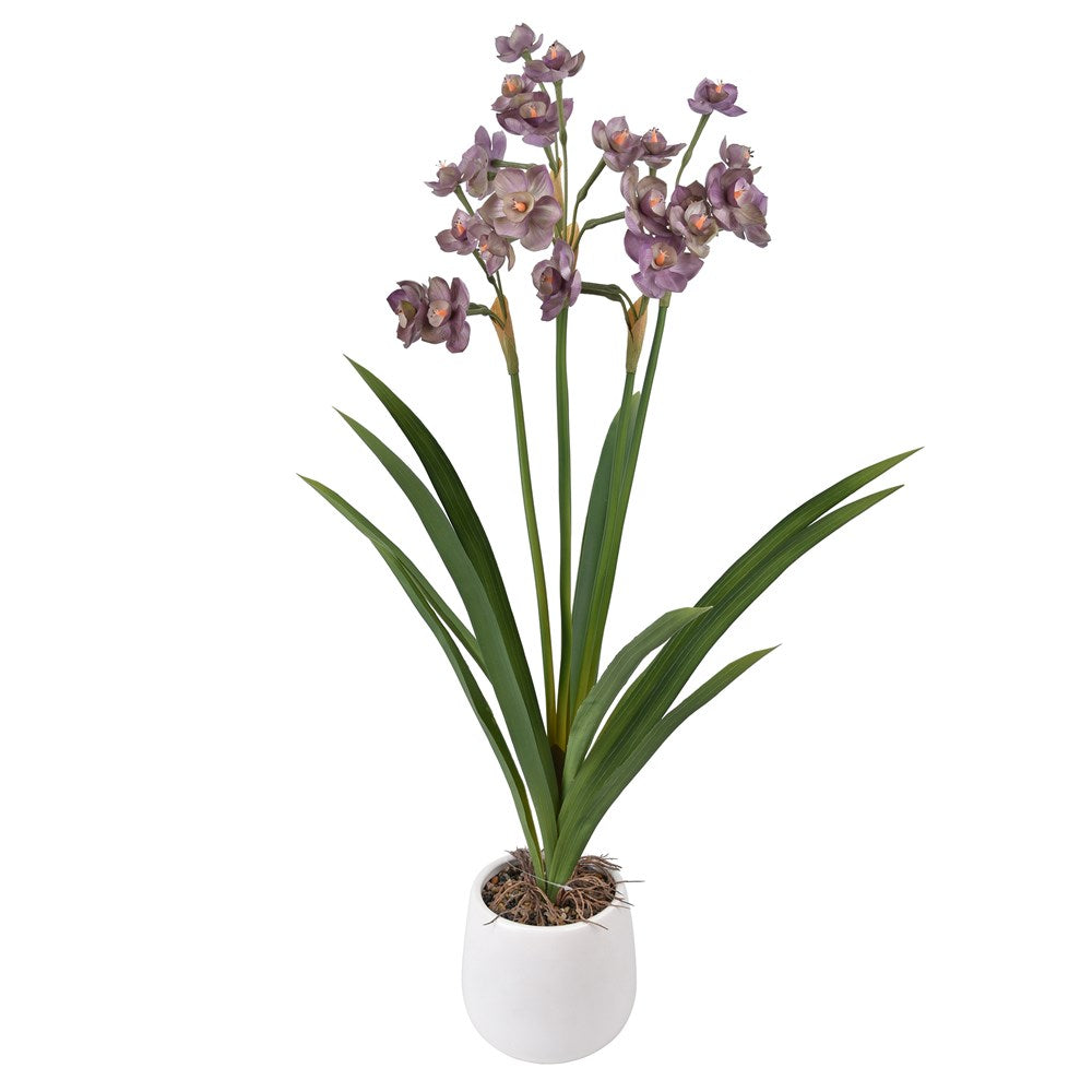 Artificial Flowering Bulb Plant in White Pot – Mauve