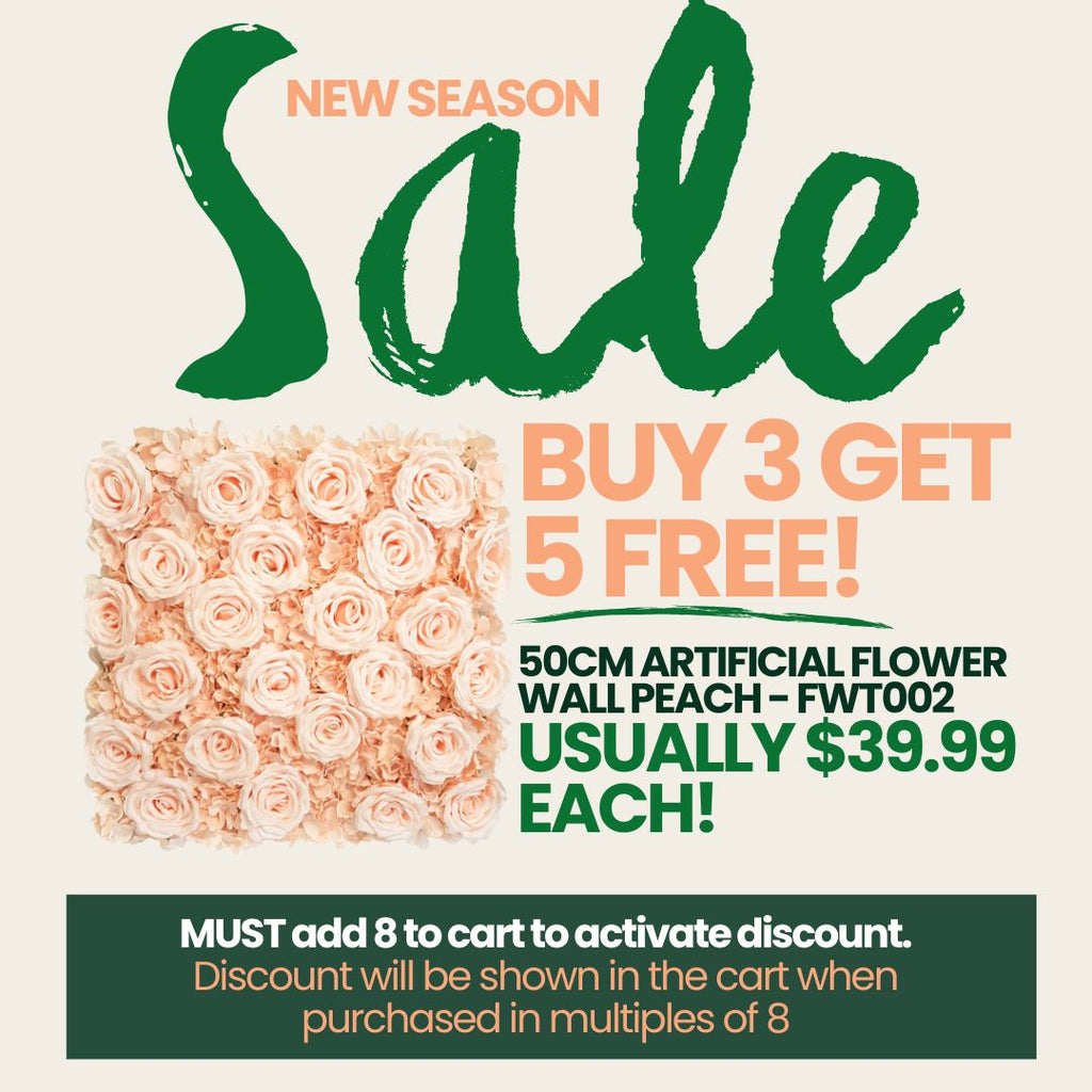 Peach flower artificial wall tile black friday promotion discounted text on graphic 