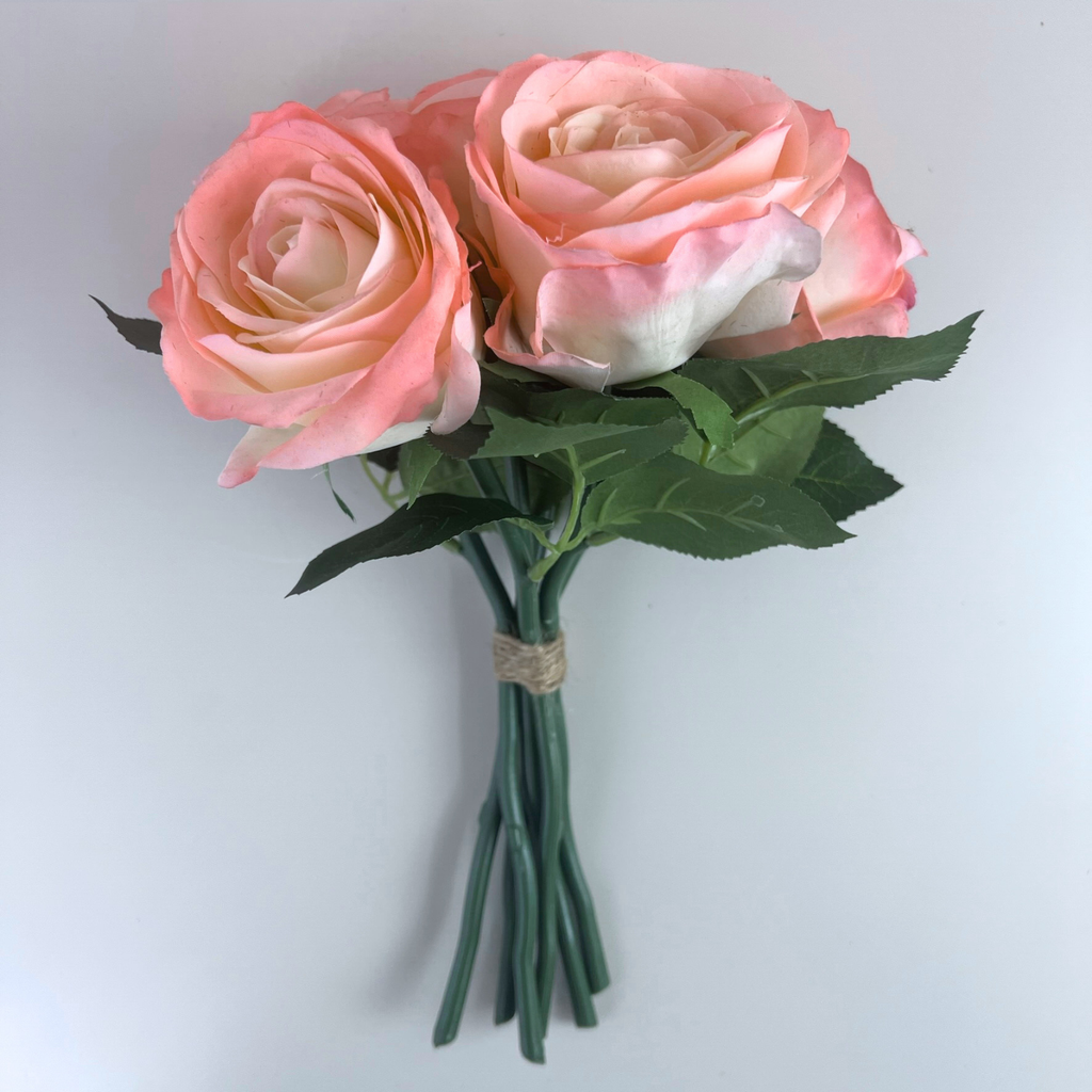 Real Touch Rose Bouquet - Peach Pink