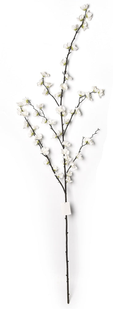 119cm Cherry Blossom Branch with soft and clustered white blossoms against a white background.