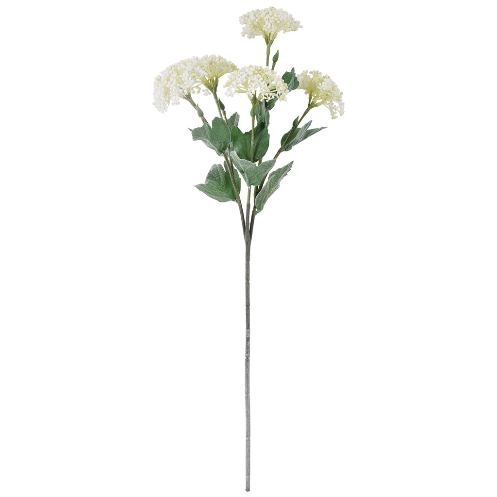 58cm Artificial Elderflower Spray floral stem in White against a plain white background.