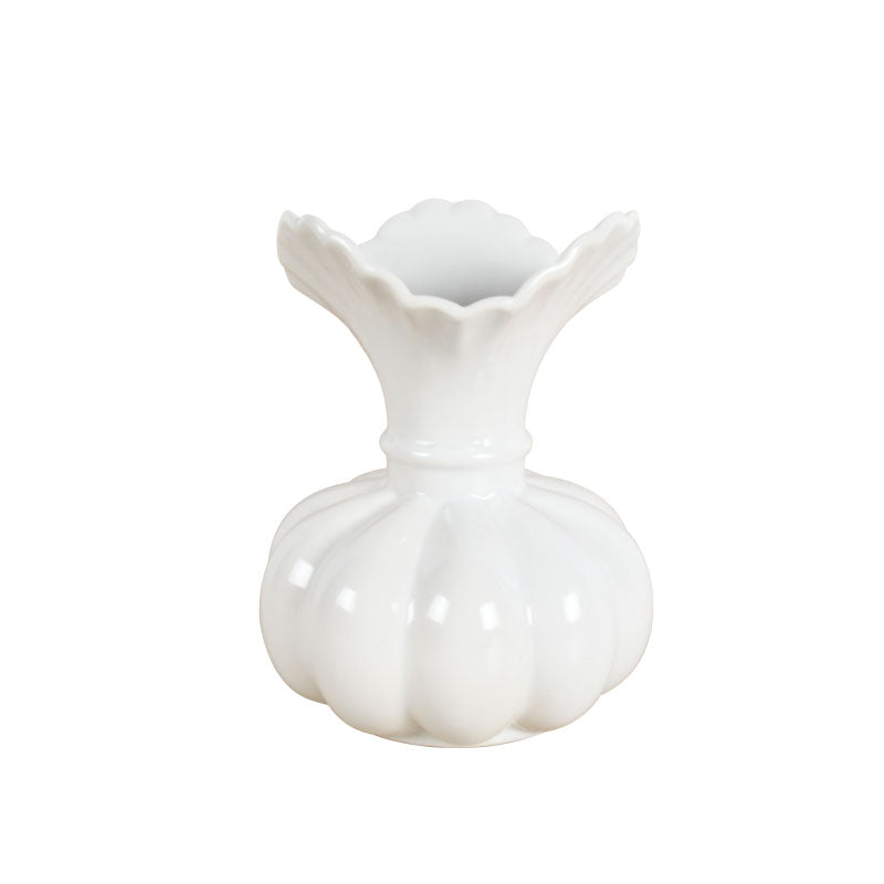 18cm white ceramic vase with a unique design on a white background

