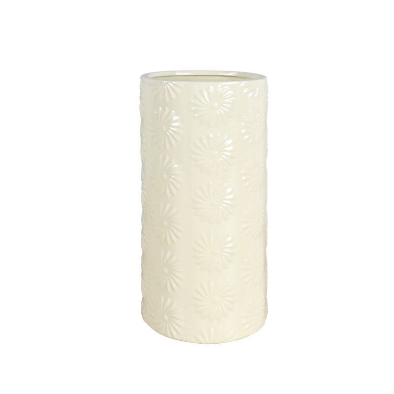 Tall 26cm white ceramic vase with a subtle pattern and a glossy finish against a plain white background.