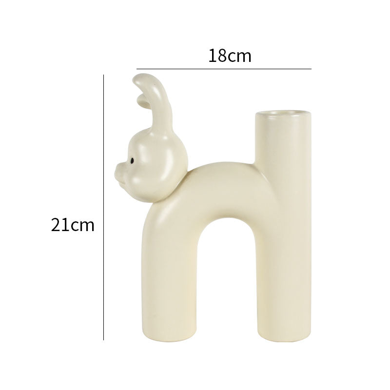 Cream Ceramic Flower Rabbit Vase 21cm