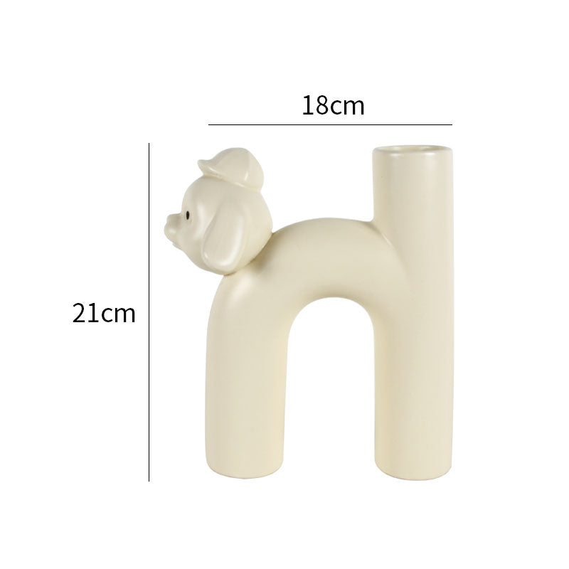 Cream Ceramic Flower Dog Vase 21cm