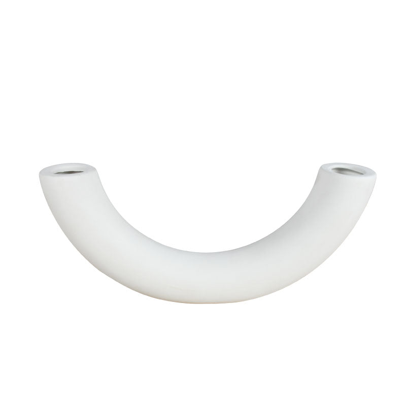 12cm white ceramic vase with a curved flute design against a white background