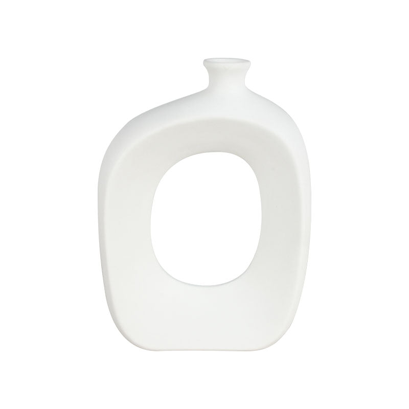 21cm white ceramic vase with a distinctive structure and a hole in the middle against a plain white background