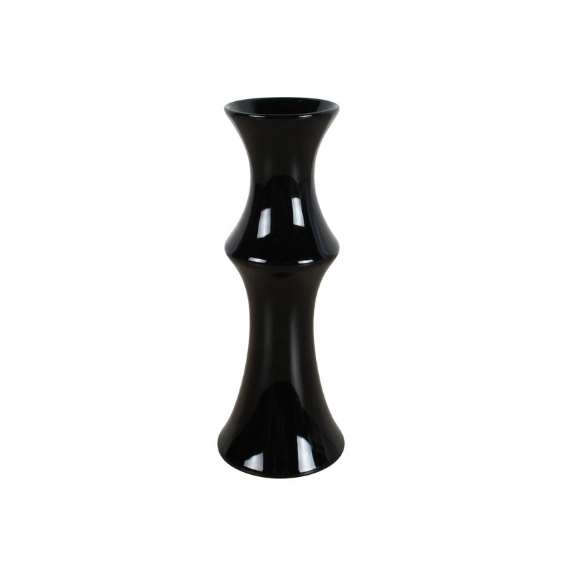 25cm black flute shaped vase against a white background