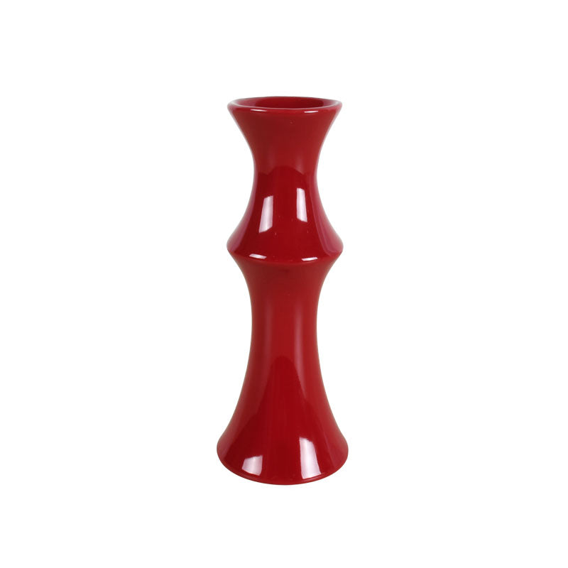 25cm red ceramic flute shaped vase against a white background