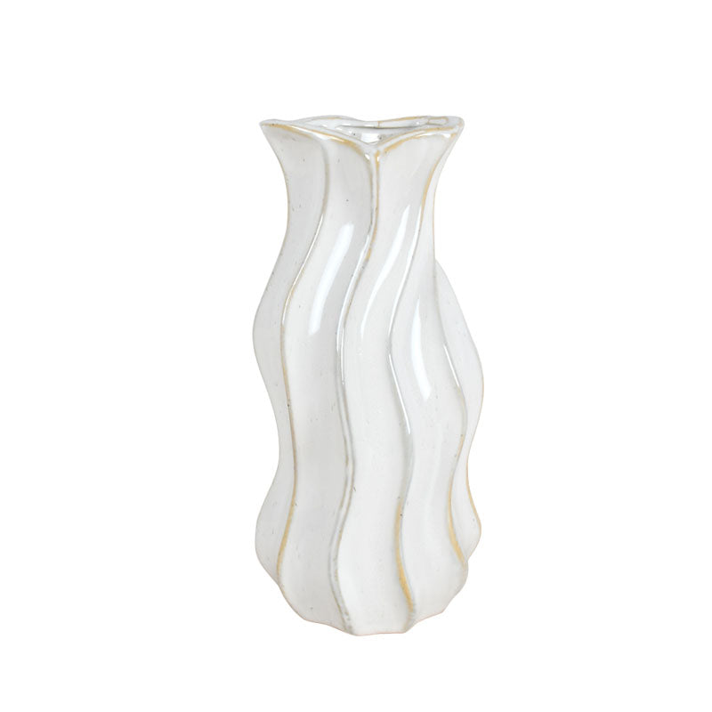  31cm white ceramic vase with a wavy pattern against a plain white background